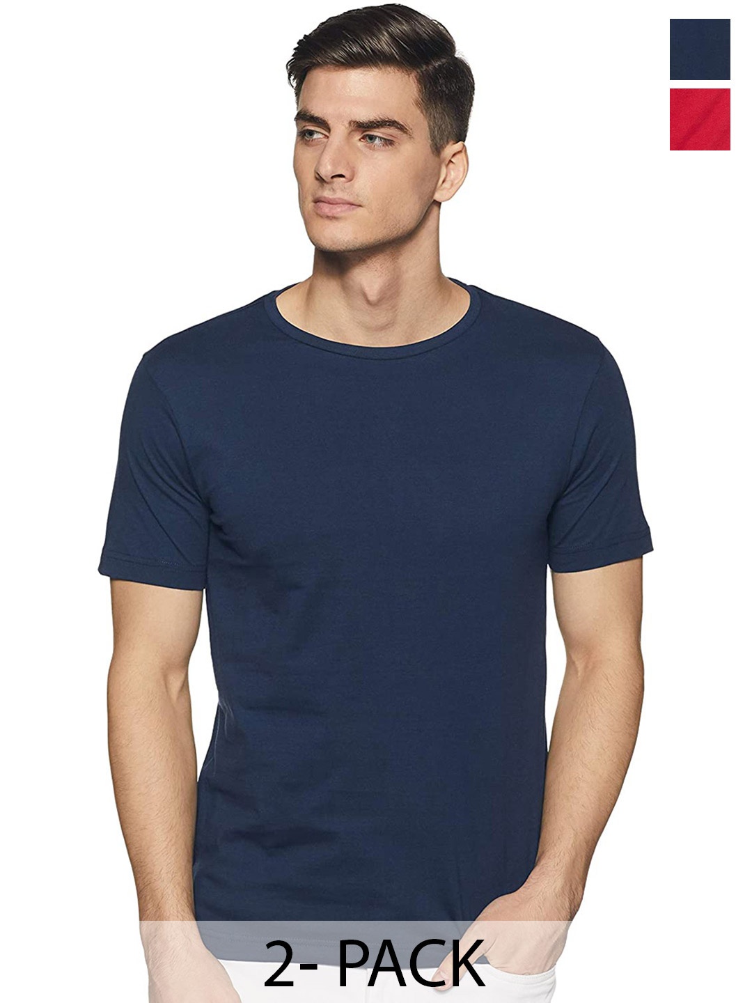 

COLOR CAPITAL Pack of 2 Round Neck Cotton T-shirts, Navy blue