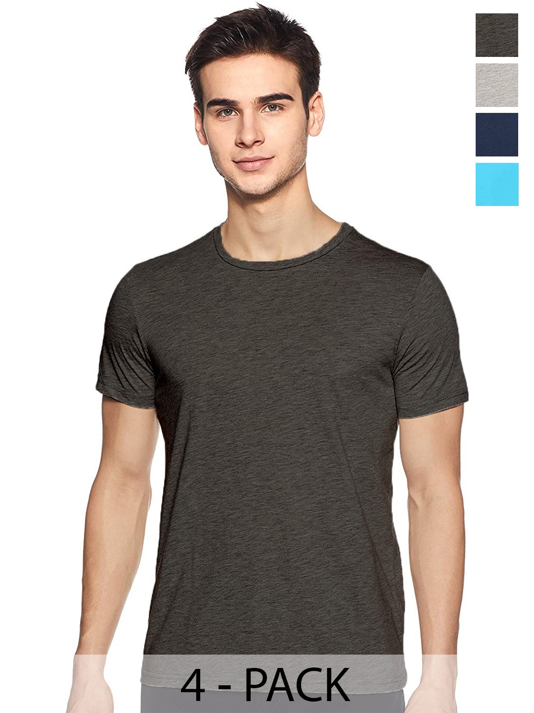 

COLOR CAPITAL Unisex Pack Of 4 Round Neck Short Sleeves Cotton T-shirts, Olive