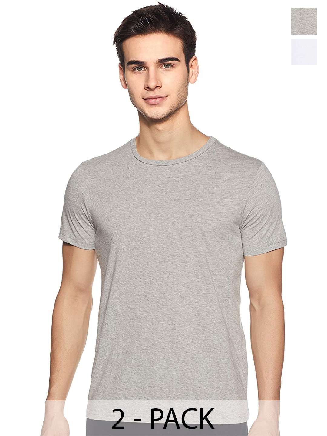 

COLOR CAPITAL Unisex Pack Of 2 Round Neck Short Sleeves Cotton T-shirts, Grey