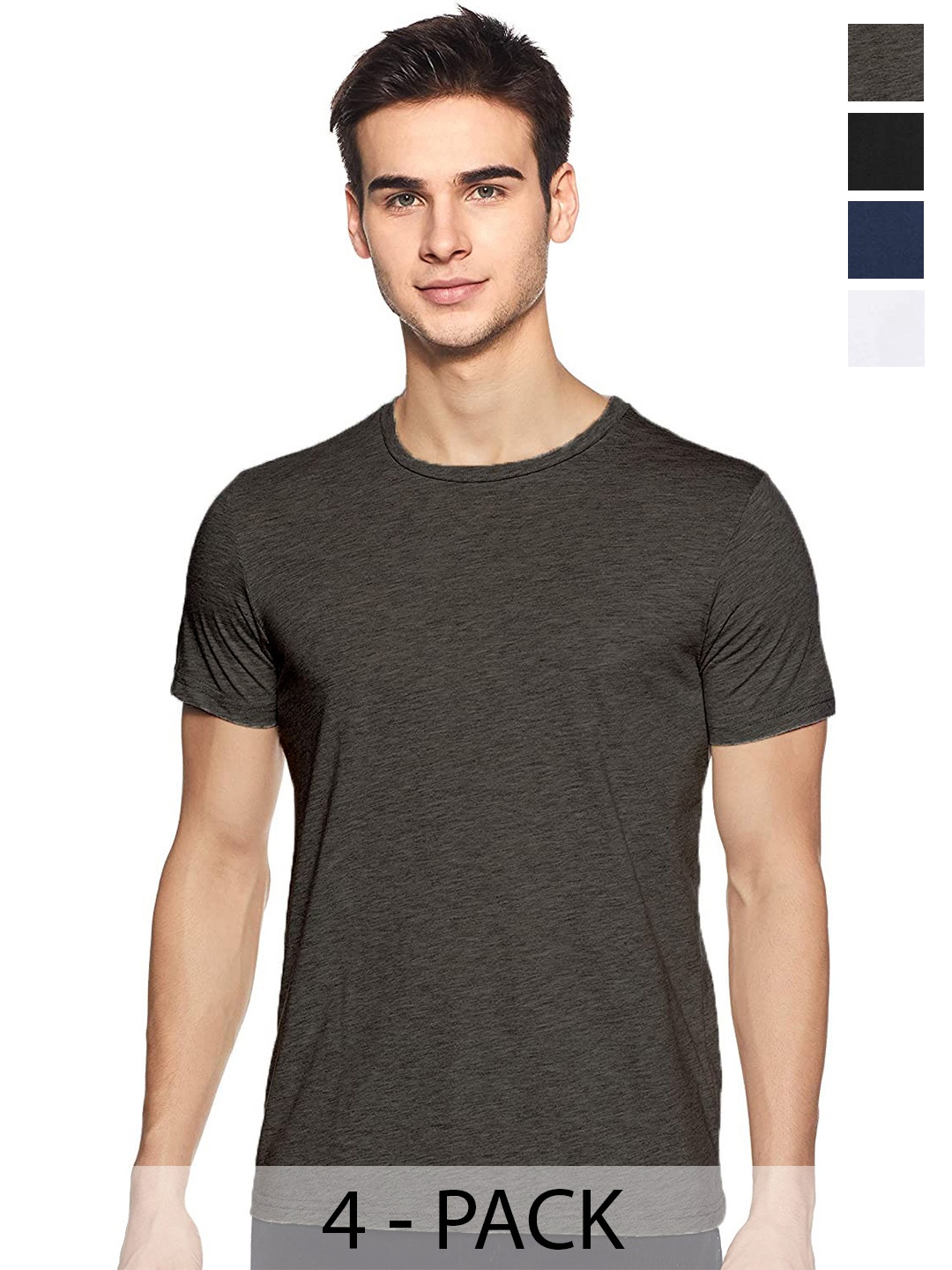 

COLOR CAPITAL Pack Of 4 Short Sleeves Cotton T-shirt, Brown