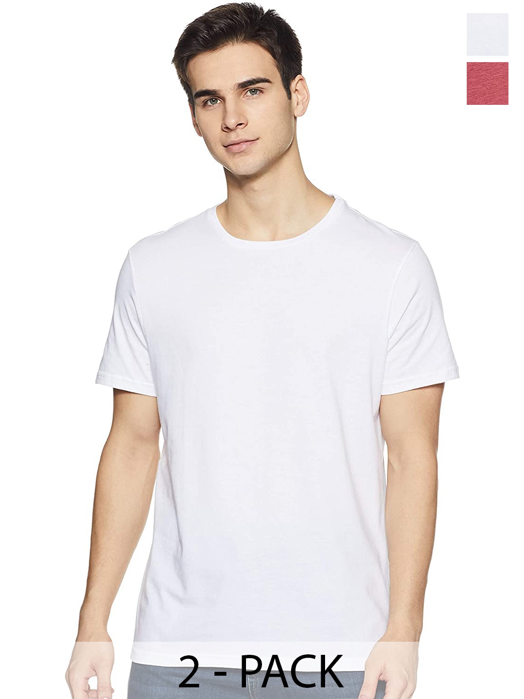

COLOR CAPITAL Pack of 2 Round Neck Cotton T-shirts, White