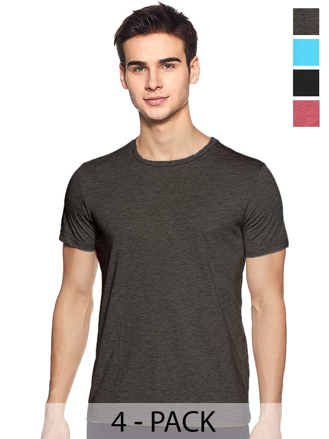

COLOR CAPITAL Pack of 4 Round Neck Cotton T-shirts, Grey