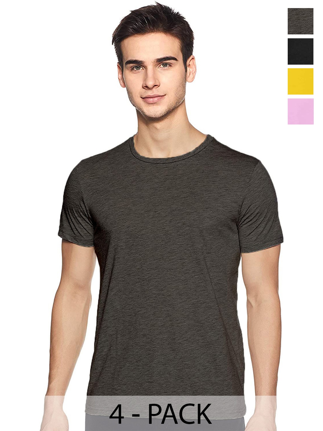 

COLOR CAPITAL Unisex Pack Of 4 Cotton T-shirts, Charcoal