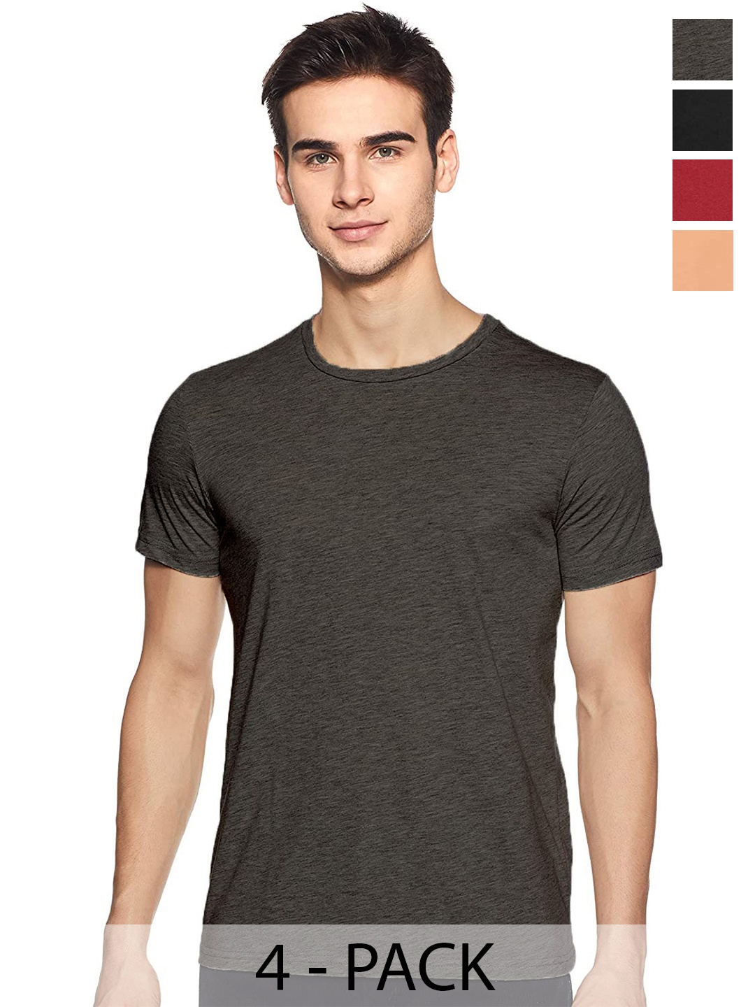 

COLOR CAPITAL Unisex Pack Of 4 Round Neck Short Sleeves Cotton T-shirts, Grey