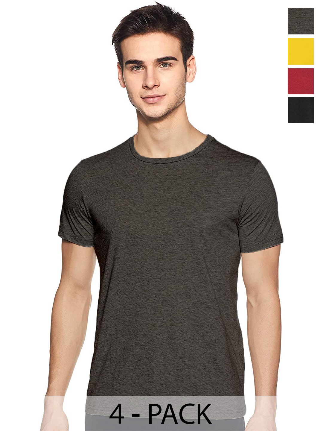 

COLOR CAPITAL Unisex Pack Of 4 Round Neck Short Sleeves Cotton T-shirts, Grey