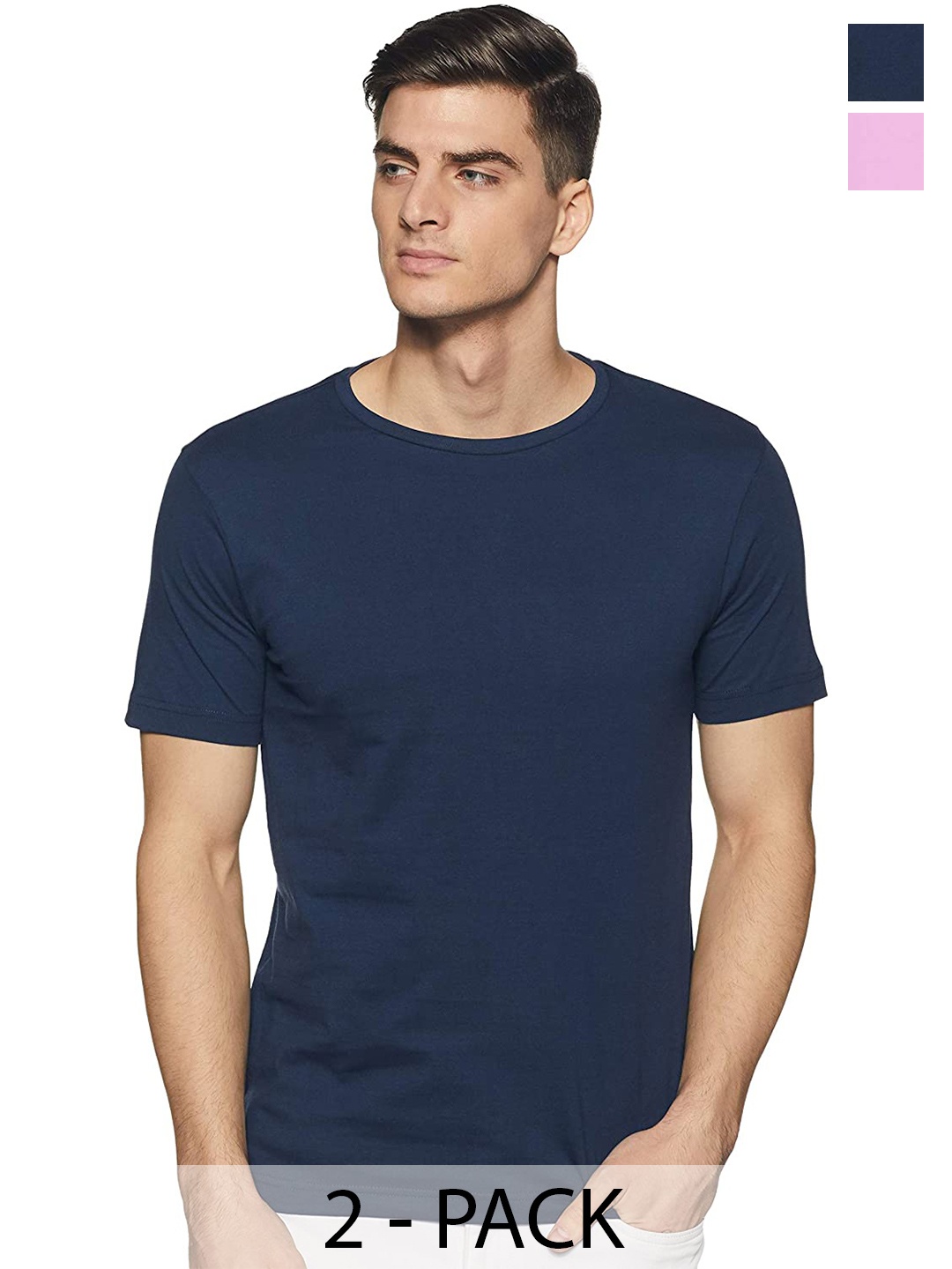 

COLOR CAPITAL Pack Of 2 Short Sleeves Cotton T-shirt, Navy blue
