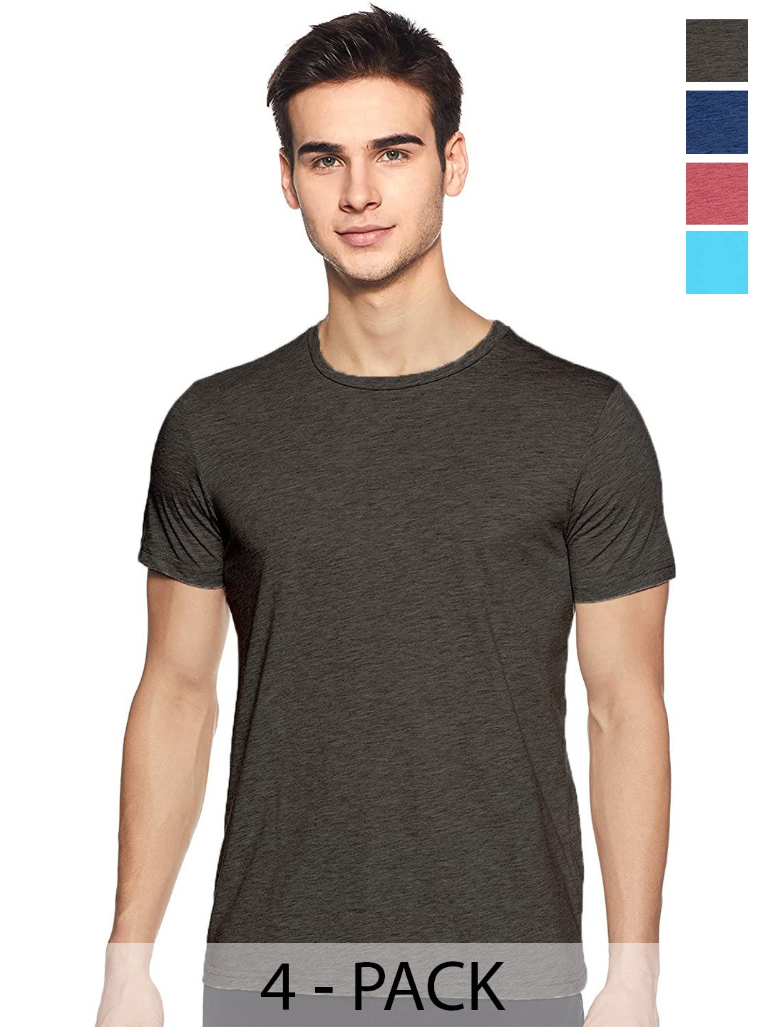 

COLOR CAPITAL Pack Of 4 Short Sleeves Cotton T-shirt, Brown