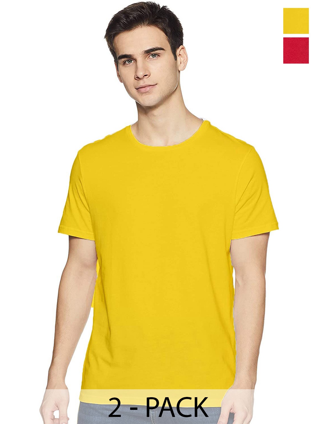 

COLOR CAPITAL Pack of 2 Round Neck Cotton T-shirts, Yellow