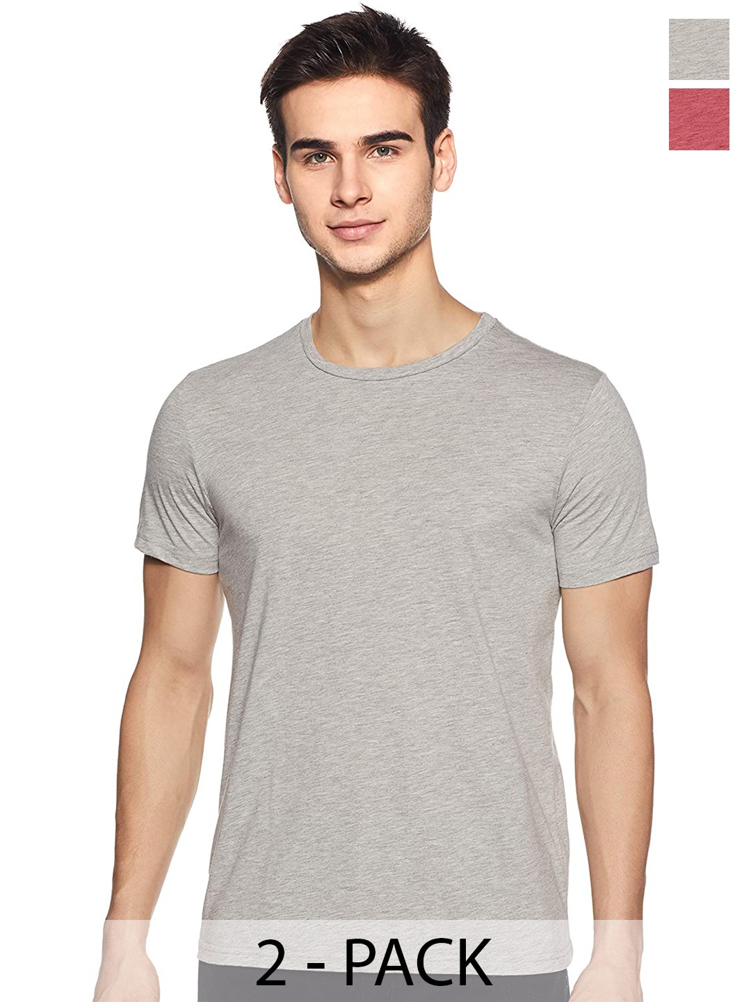 

COLOR CAPITAL Pack of 2 Round Neck Cotton T-shirts, Grey