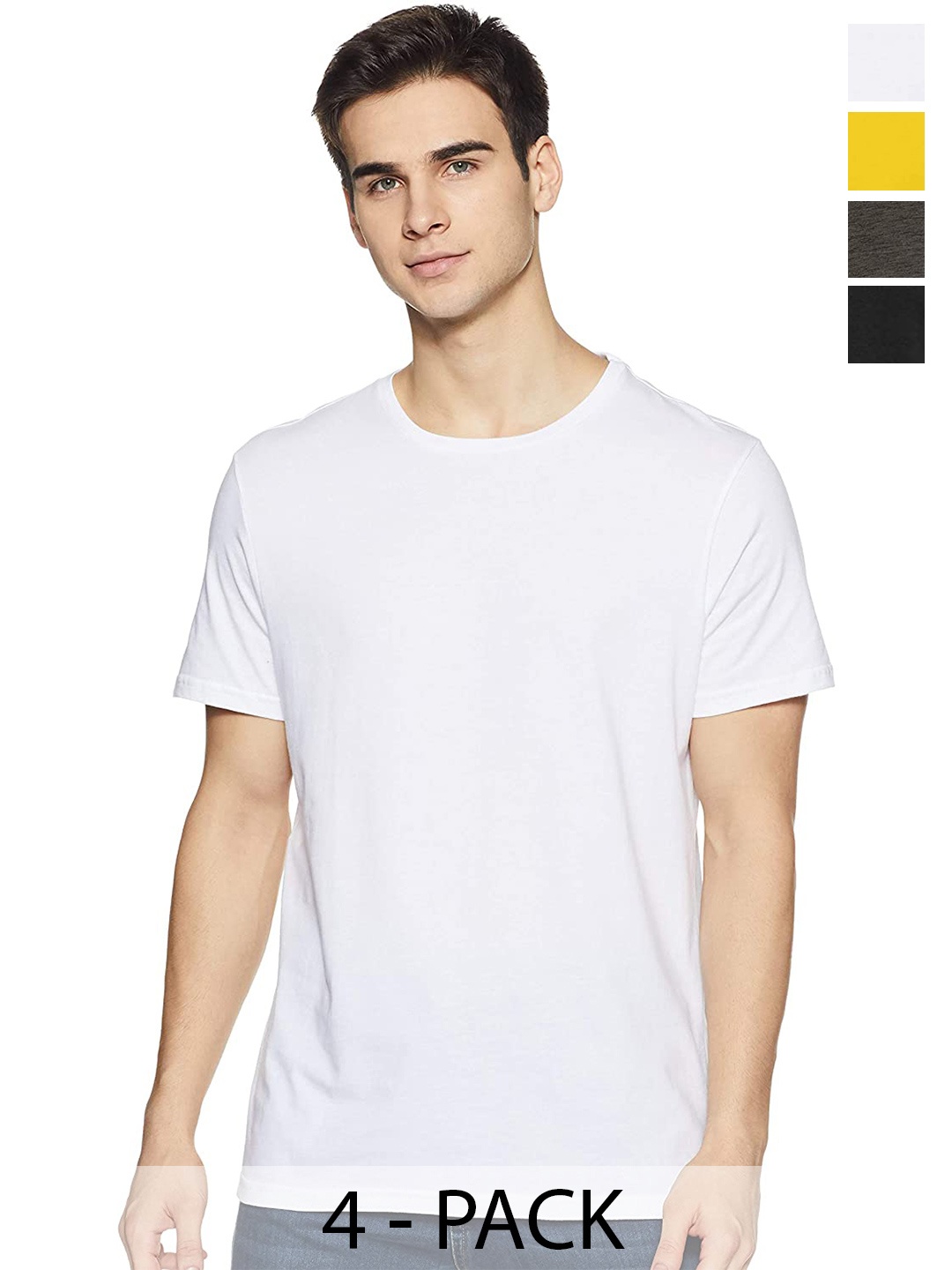

COLOR CAPITAL Unisex Pack Of 4 Round Neck Short Sleeves Cotton T-shirts, White