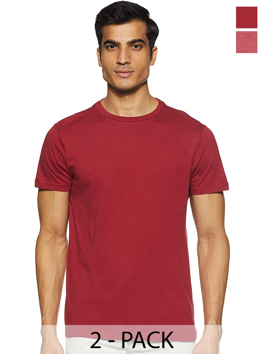 

COLOR CAPITAL Unisex Pack Of 2 Round Neck Short Sleeves Cotton T-shirts, Red