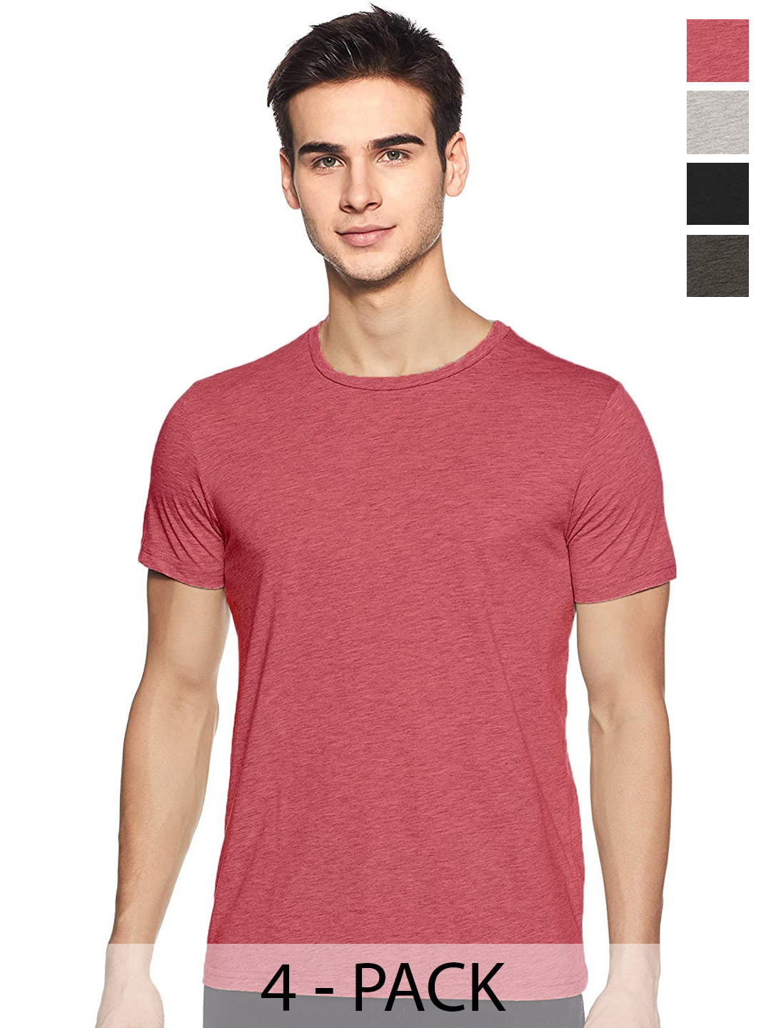 

COLOR CAPITAL Unisex Pack Of 4 Round Neck Cotton T-shirt, Pink