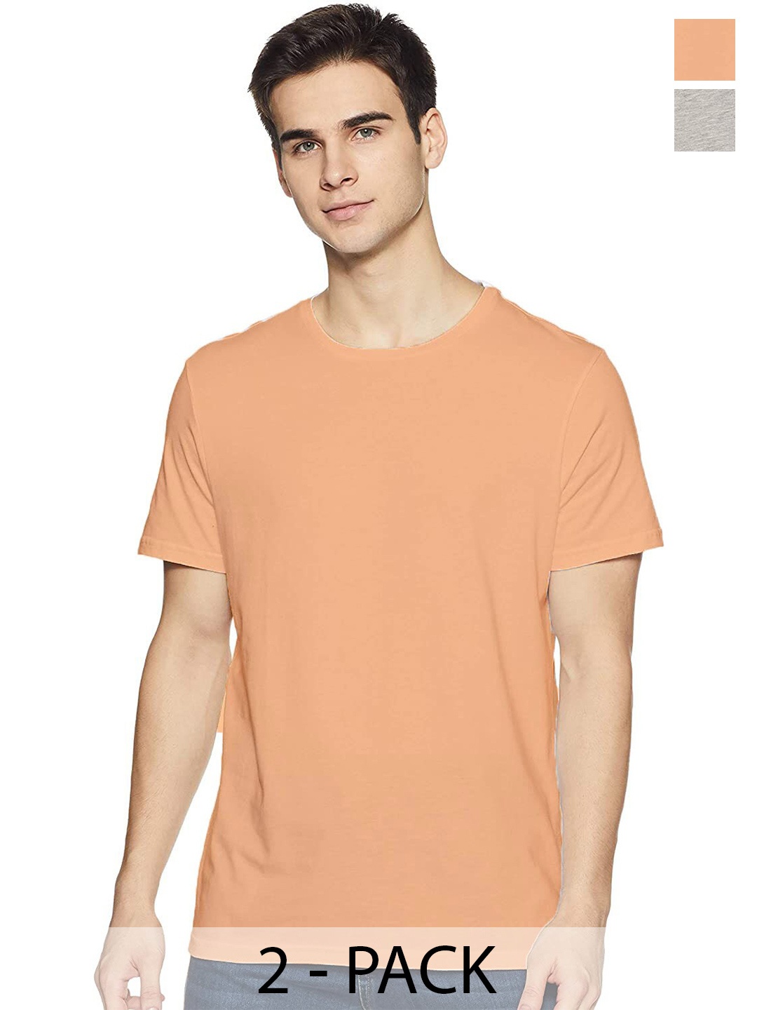 

COLOR CAPITAL Pack Of 2 Round Neck Cotton T-Shirts, Peach
