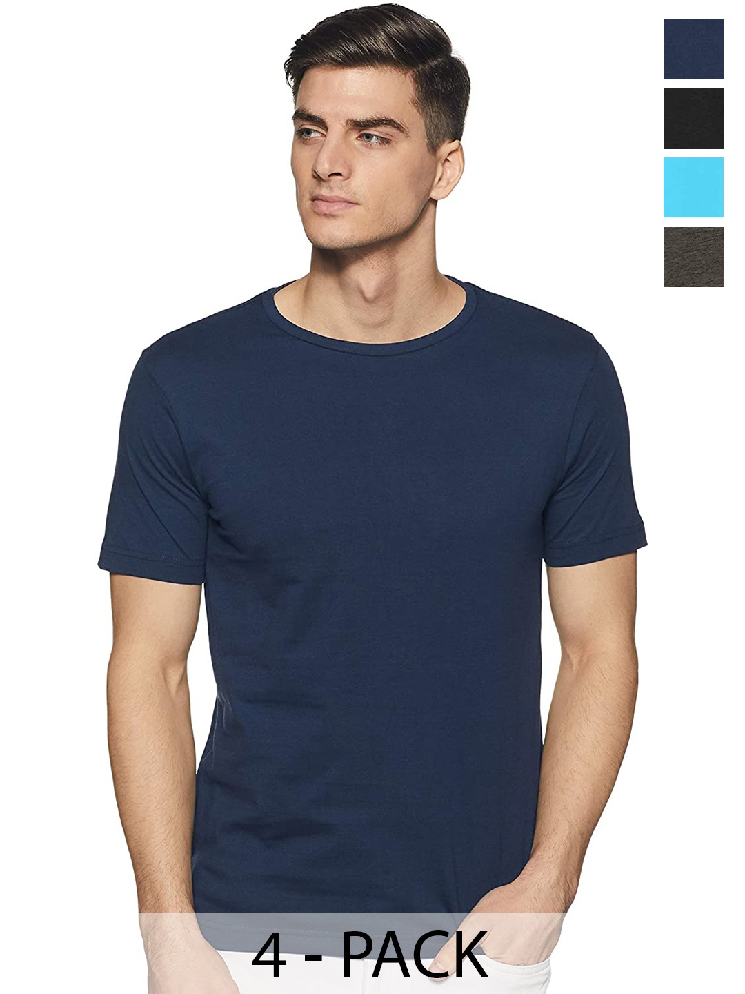 

COLOR CAPITAL Unisex Pack Of 4 Cotton T-Shirts, Blue