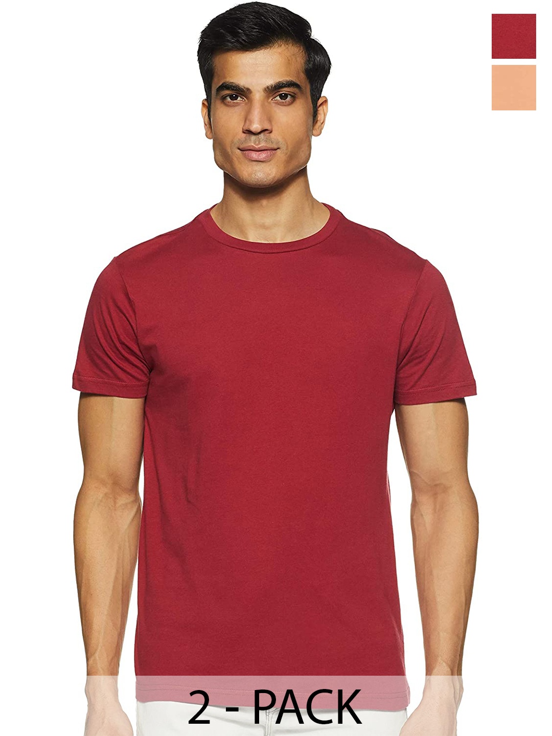 

COLOR CAPITAL Unisex Pack Of 2 Round Neck Cotton T-shirt, Red