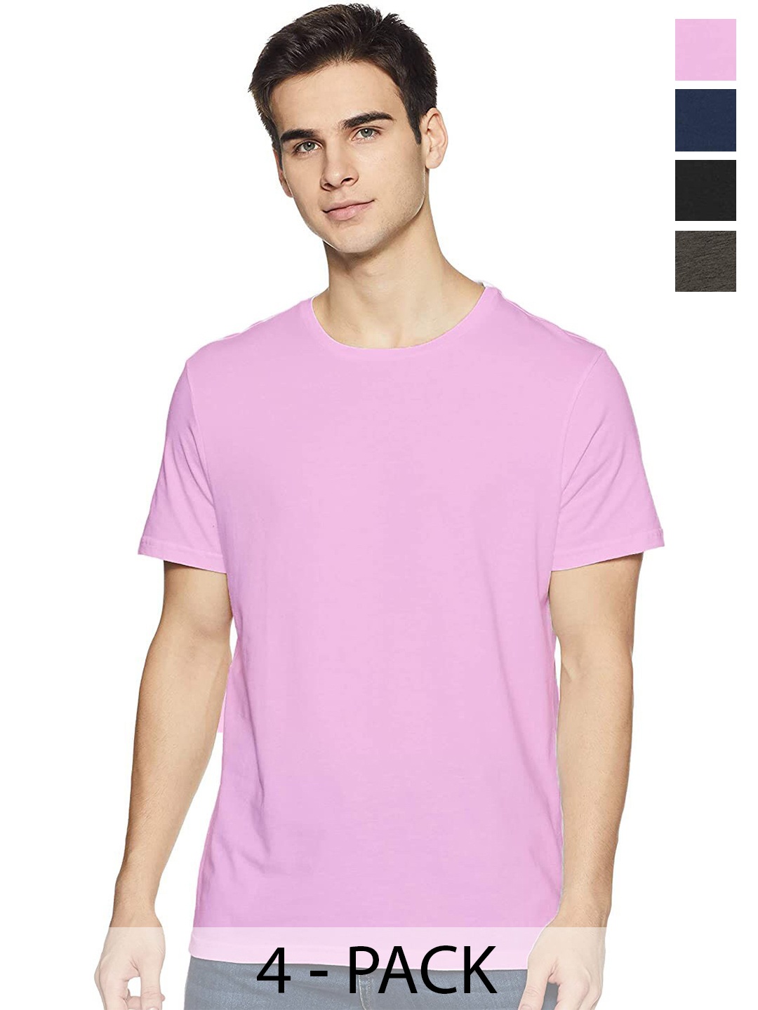 

COLOR CAPITAL Pack 4 Short Sleeves Cotton T-shirts, Pink
