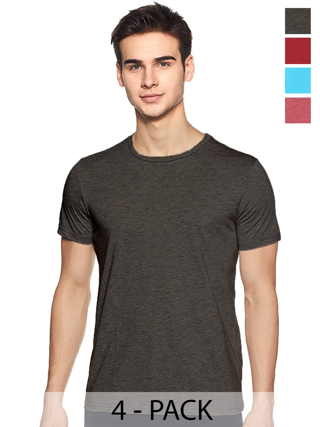 

COLOR CAPITAL Unisex Pack Of 4 Round Neck Cotton T-shirt, Green