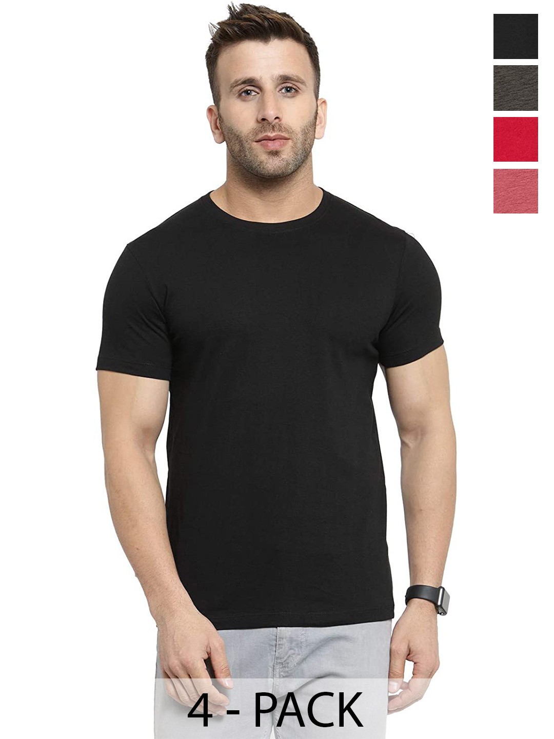 

COLOR CAPITAL Pack Of 4 Cotton T-shirt, Black