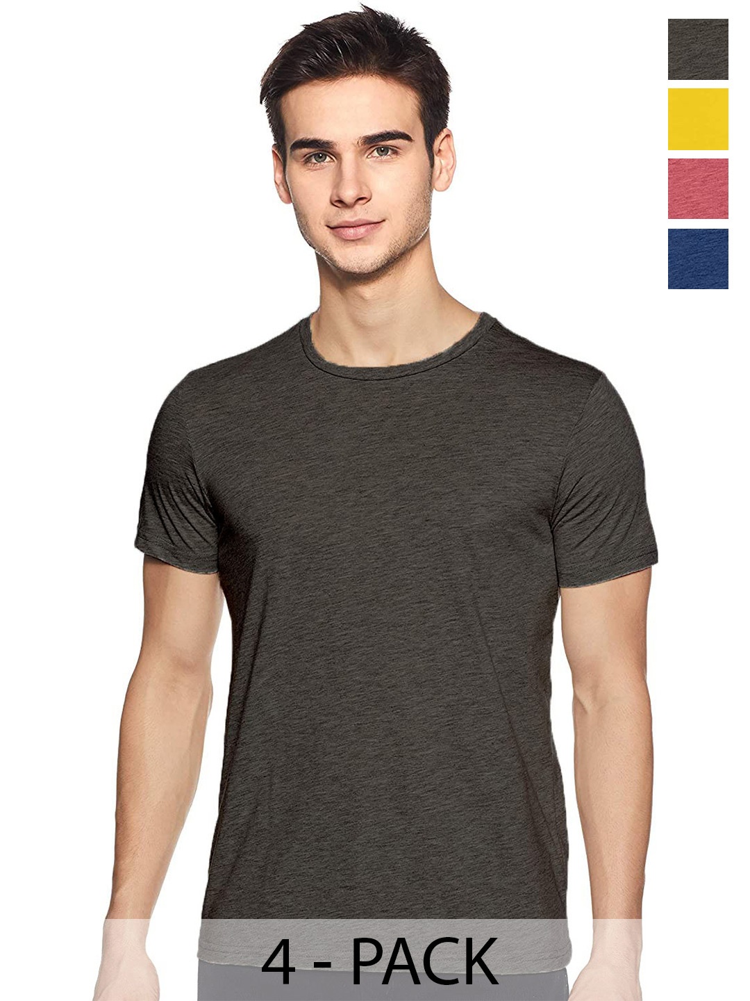 

COLOR CAPITAL Unisex Pack Of 4 Round Neck Cotton T-shirt, Charcoal