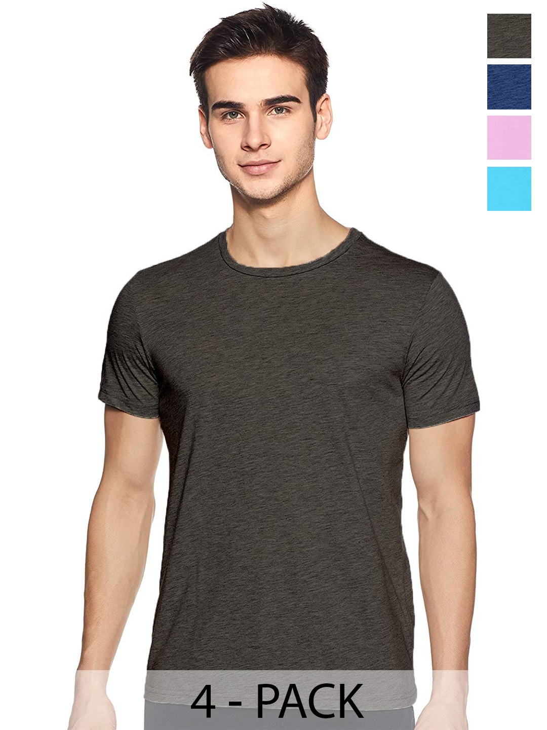 

COLOR CAPITAL Unisex Pack Of 4 Round Neck Cotton T-shirt, Charcoal