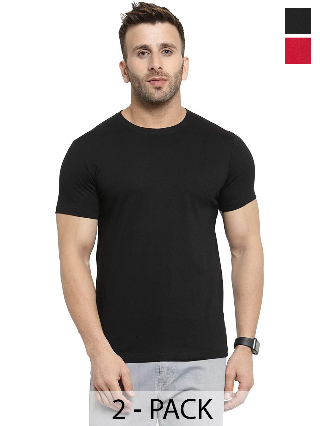 

COLOR CAPITAL Unisex Pack of 2 Round Neck T-shirt, Black