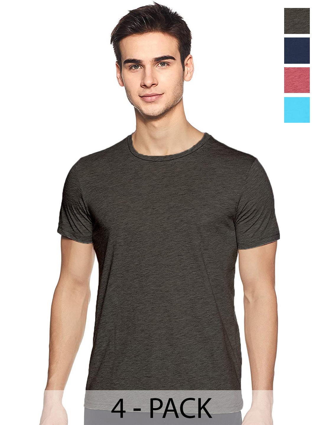 

COLOR CAPITAL Pack Of 4 Round Neck Cotton T-shirt, Brown