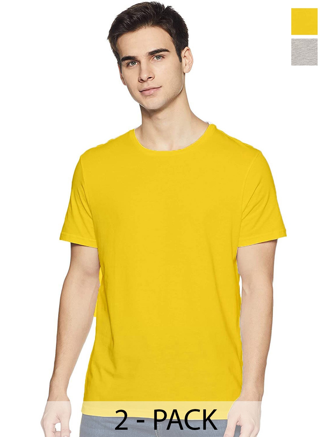 

COLOR CAPITAL Unisex Pack of 2 Cotton T-shirt, Yellow