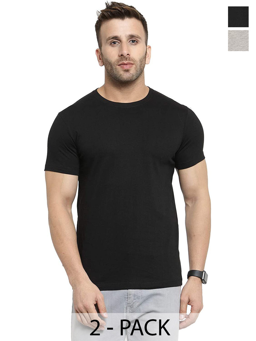 

COLOR CAPITAL Unisex Pack of 2 Cotton T-shirt, Black