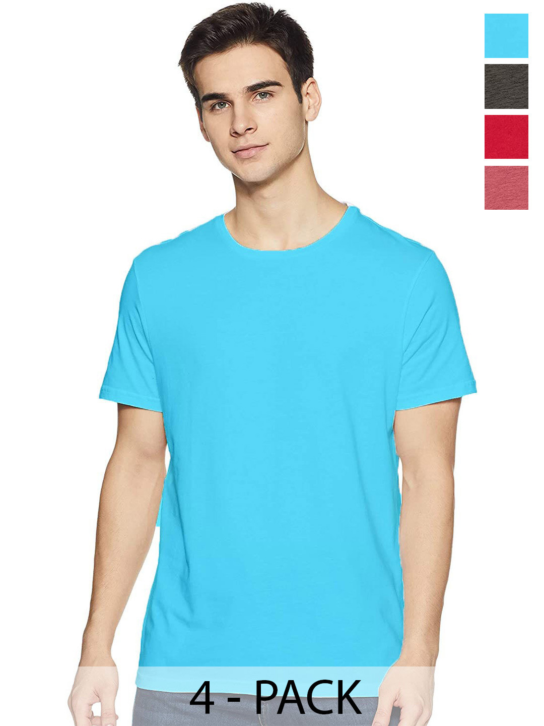 

COLOR CAPITAL Unisex Pack of 4 Cotton T-shirt, Blue