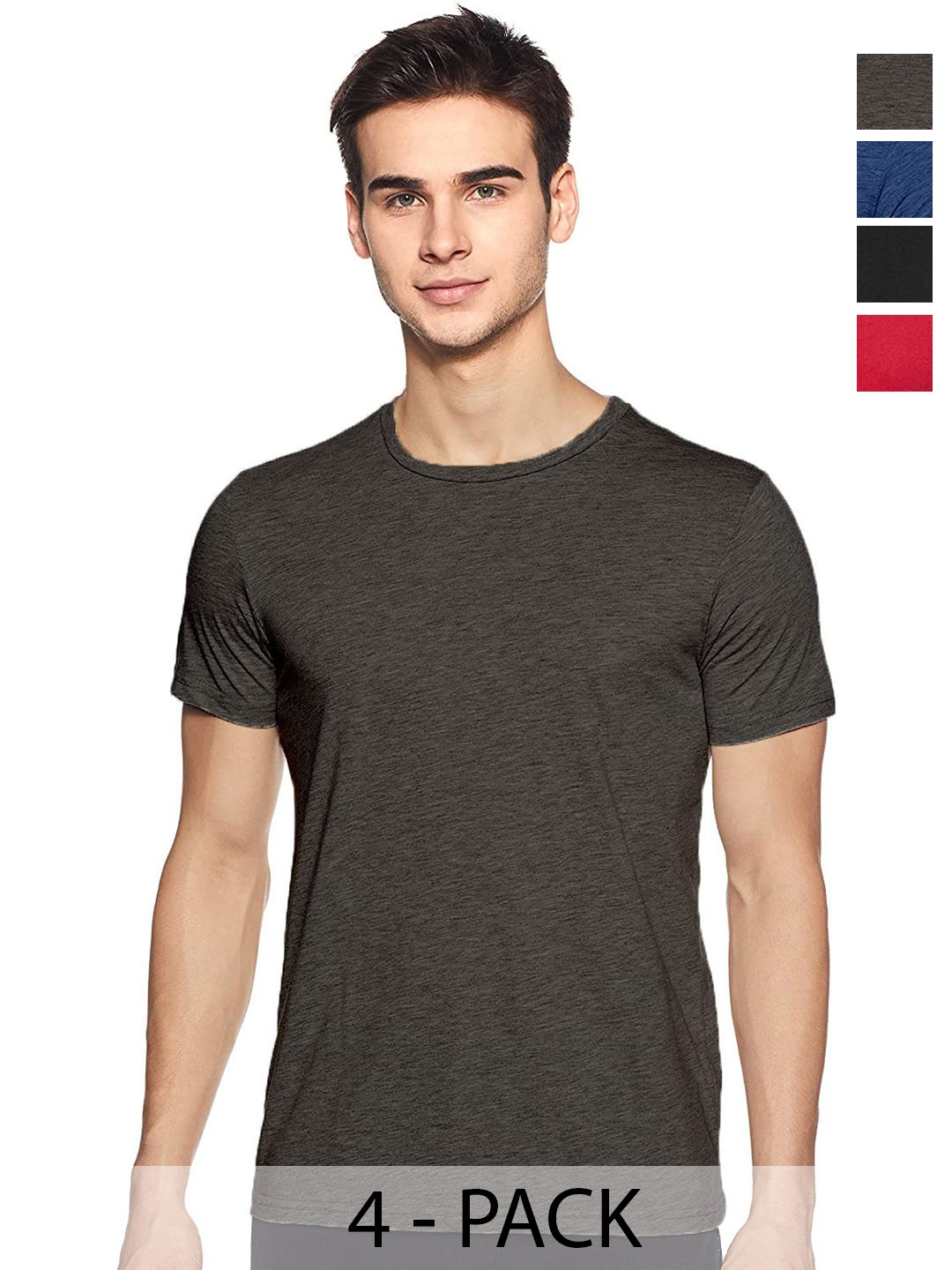 

COLOR CAPITAL Unisex Set Of 4 Round Neck Cotton T-Shirt, Grey