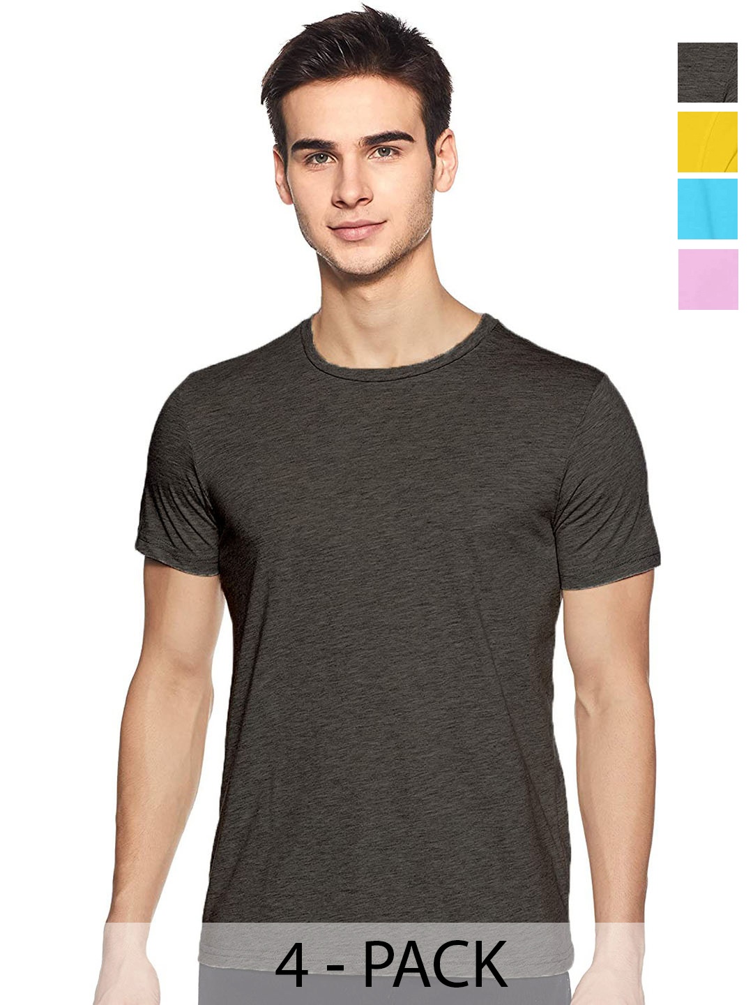 

COLOR CAPITAL Unisex Set Of 4 Round Neck Cotton T-Shirt, Grey
