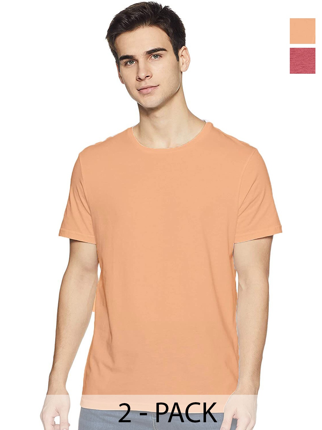 

COLOR CAPITAL Unisex Pack of 2 Cotton T-shirt, Peach