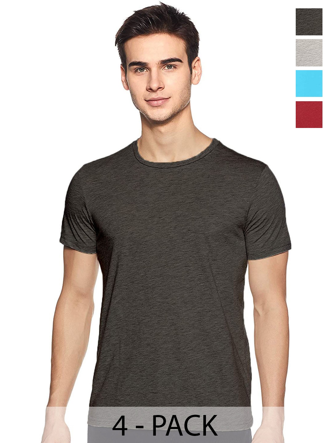 

COLOR CAPITAL Unisex Pack Of 4 Round Neck Cotton T-shirt, Charcoal