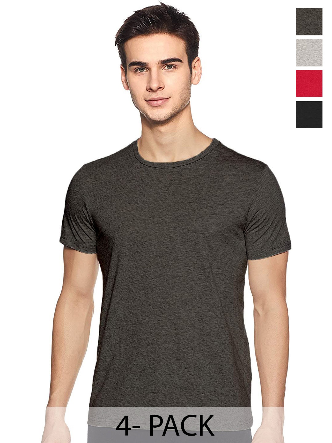 

COLOR CAPITAL Unisex Pack Of 4 Round Neck Cotton T-shirt, Grey