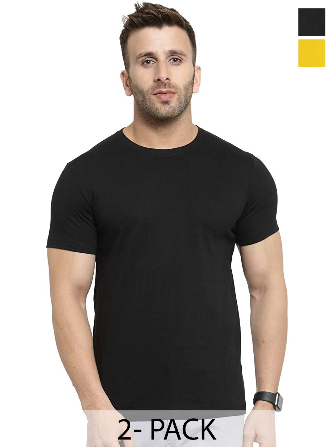 

COLOR CAPITAL Unisex Pack Of 2 Round Neck Cotton T-shirt, Black