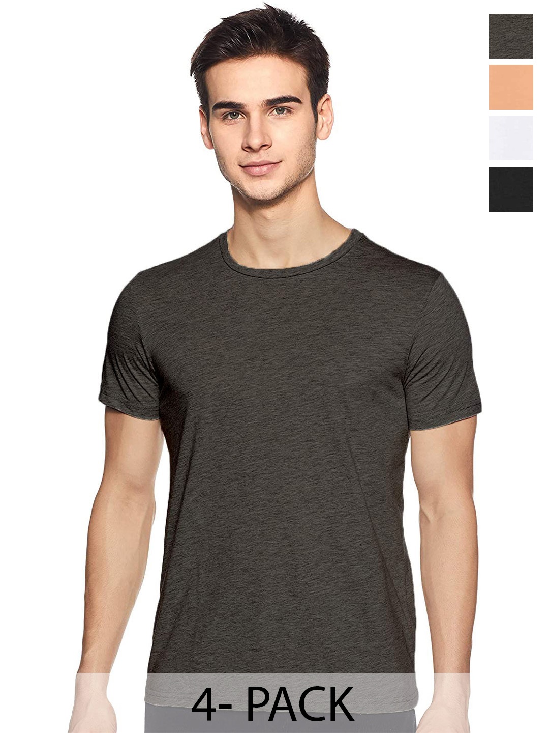 

COLOR CAPITAL Unisex Pack Of 4 Round Neck Casual Cotton T-shirts, Charcoal