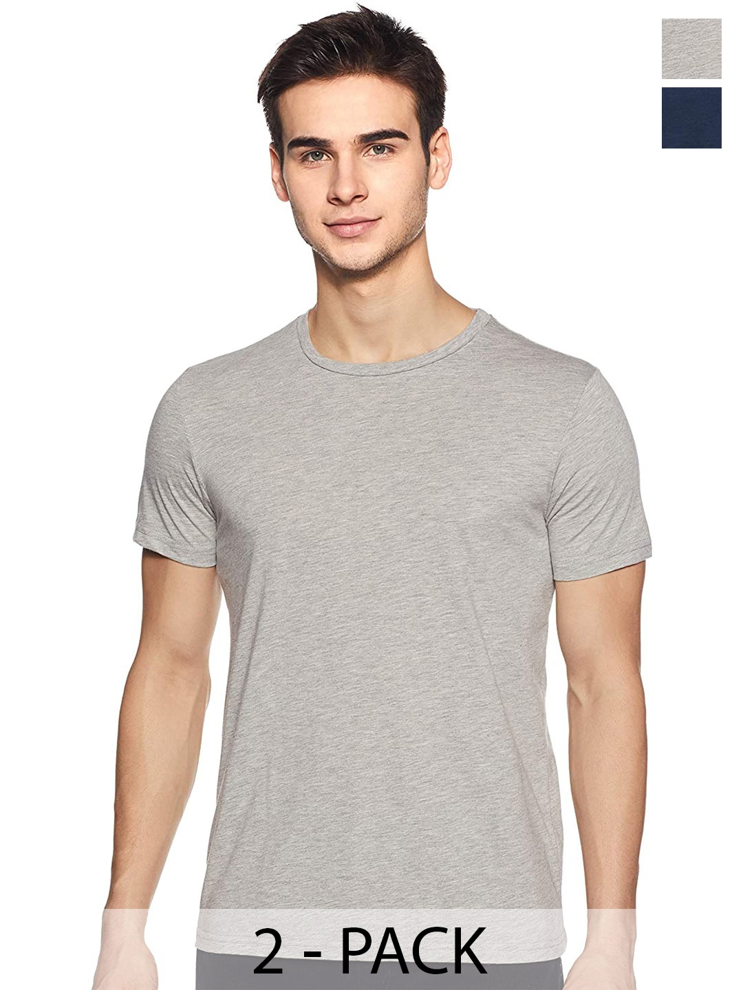 

COLOR CAPITAL Unisex Pack Of 2 Round Neck Casual Cotton T-shirts, Grey