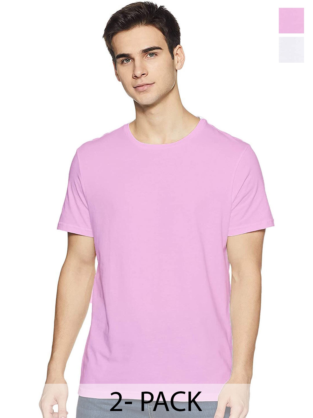 

COLOR CAPITAL Unisex Pack Of 2 Short Sleeves Cotton T-shirt, Pink