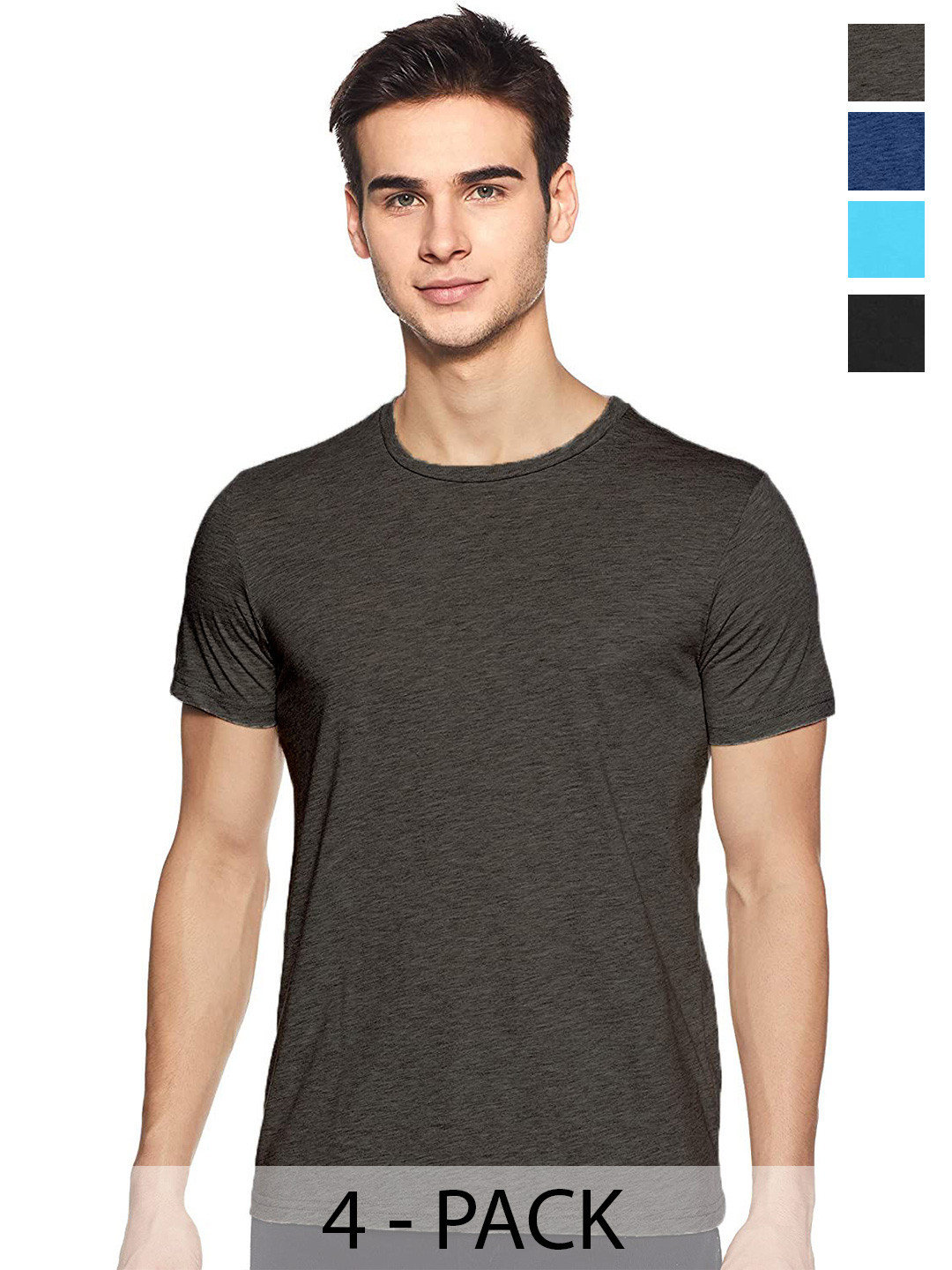 

COLOR CAPITAL Unisex Pack Of 4 Round Neck Cotton T-shirt, Charcoal
