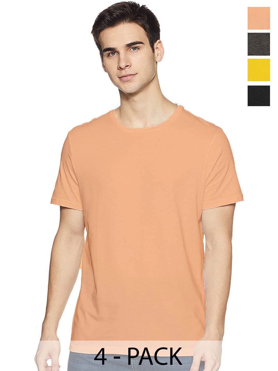 

COLOR CAPITAL Unisex Pack Of 4 Round Neck Cotton T-shirt, Peach