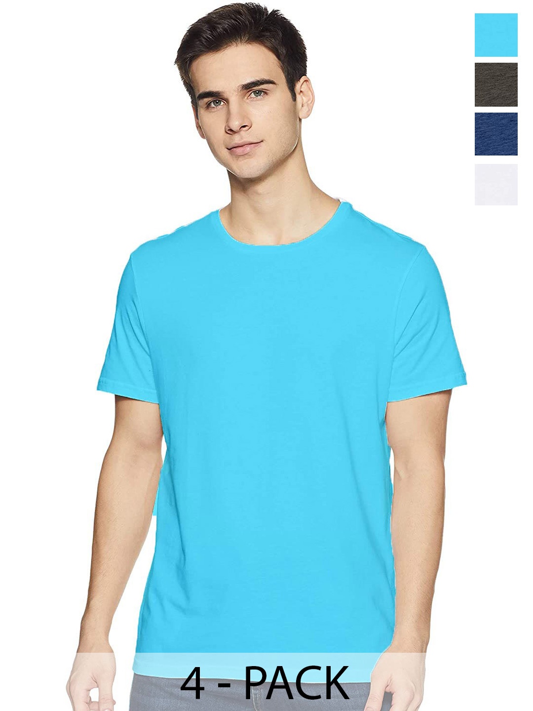 

COLOR CAPITAL Unisex Pack Of 4 Round Neck Cotton T-shirt, Blue