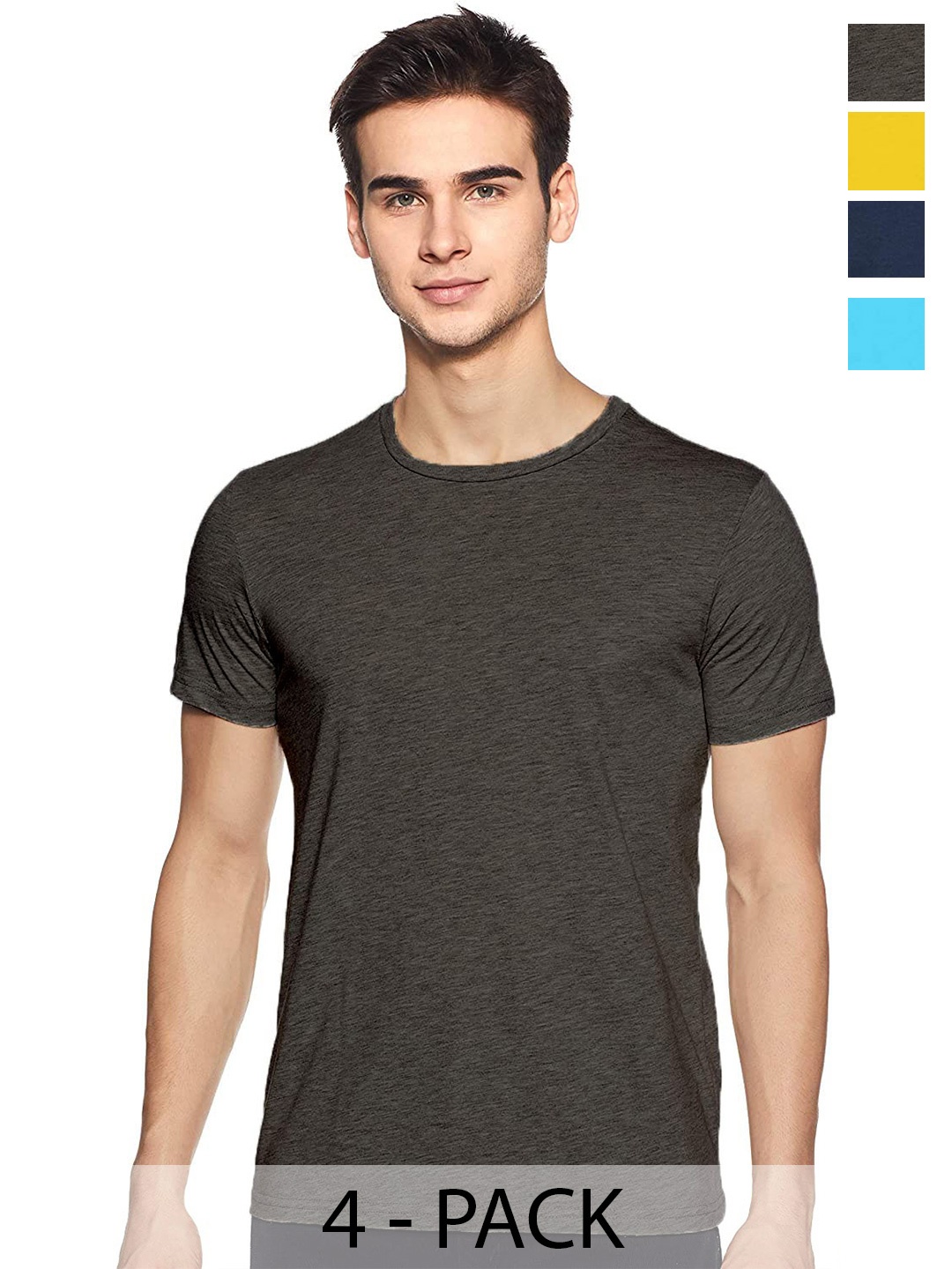 COLOR CAPITAL Pack Of 4 Round Neck Cotton T-shirt, Grey