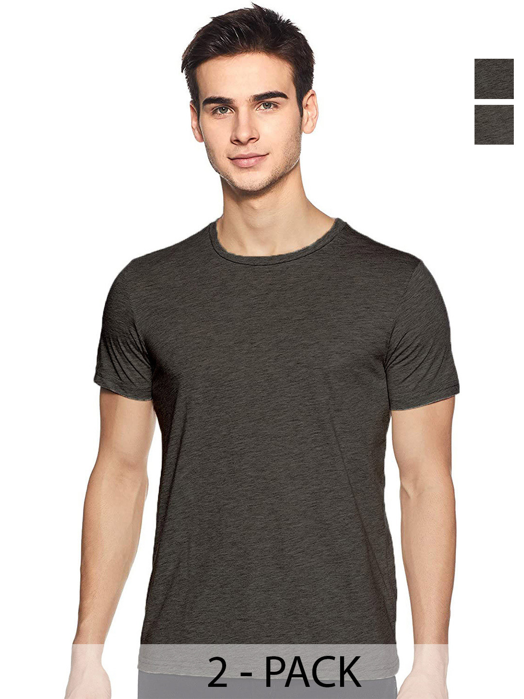

COLOR CAPITAL Pack Of 2 Round Neck Cotton T-shirts, Grey