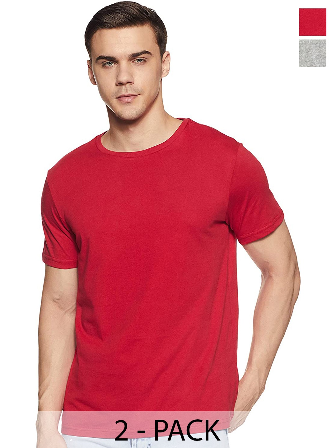 

COLOR CAPITAL Pack Of 2 Round Neck Cotton T-shirt, Red