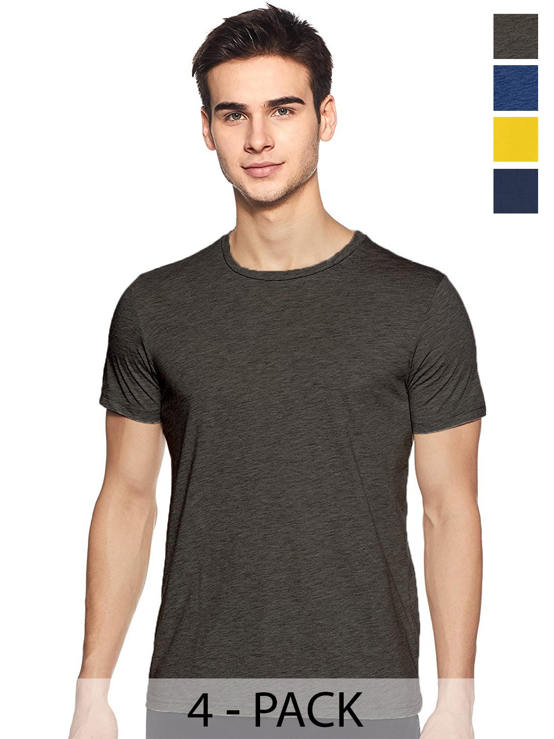 

COLOR CAPITAL Pack Of 4 Round Neck Cotton T-Shirts, Grey