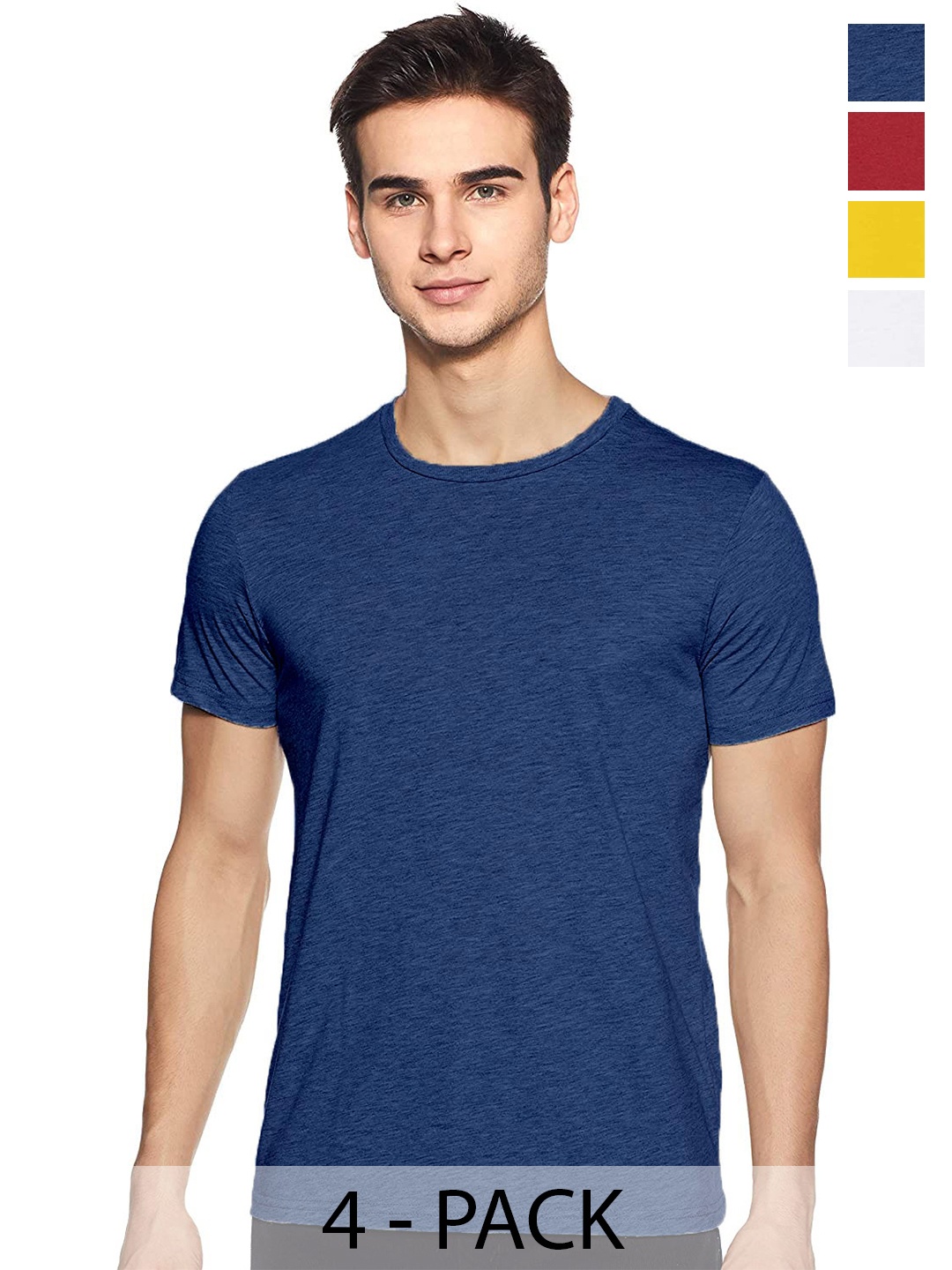 COLOR CAPITAL Unisex Pack Of 4 Round Neck Casual Cotton T-shirts, Blue