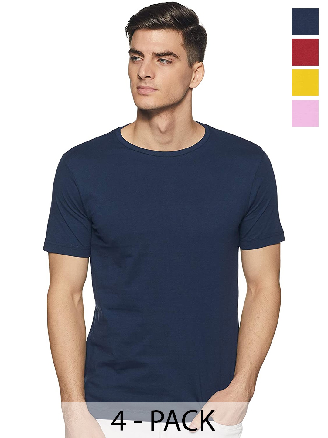 

COLOR CAPITAL Unisex Pack Of 4 Round Neck Cotton T-shirt, Navy blue
