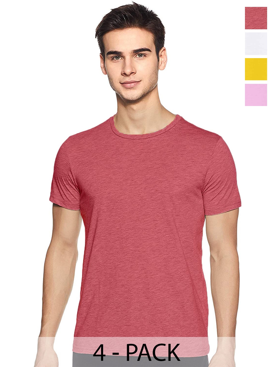 

COLOR CAPITAL Unisex Pack Of 4 Round Neck Cotton T-shirt, Pink