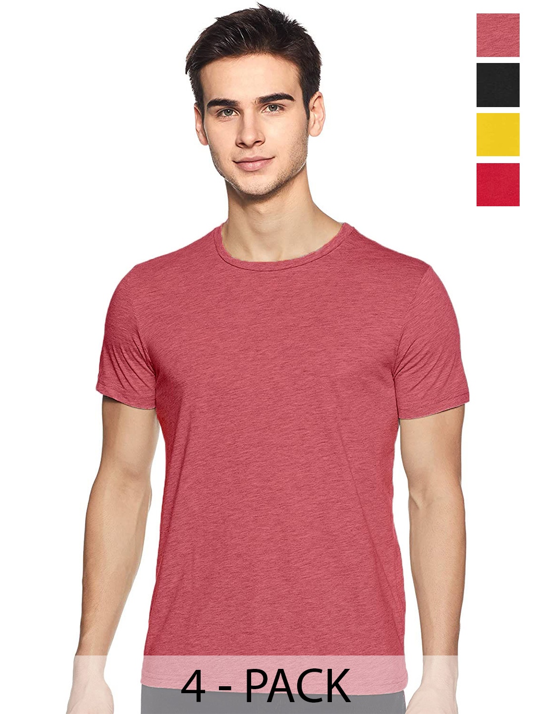 

COLOR CAPITAL Pack Of 4 Round Neck T-shirt, Red