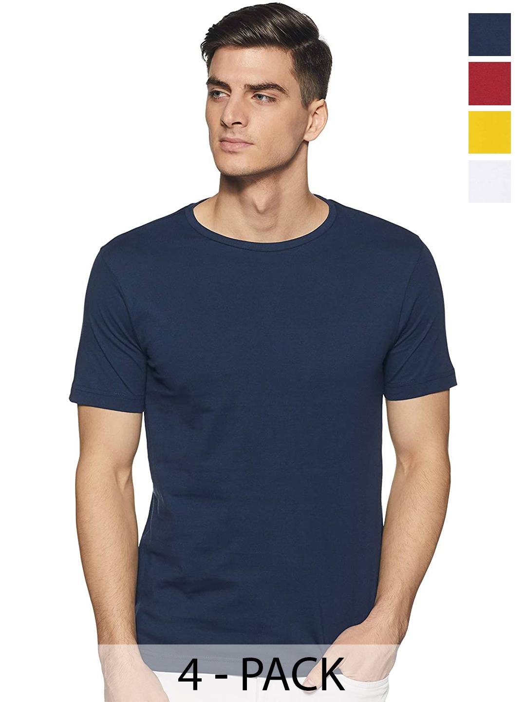 

COLOR CAPITAL Pack Of 4 Round Neck Cotton T-Shirts, Navy blue